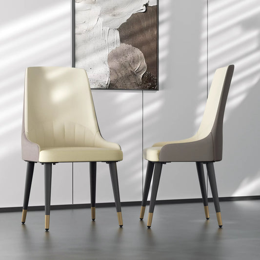 Faux Leather Dining Chairs Set of 2, Modern Upholstered Kitchen Dining Room Chairs Armless Accent Side Chairs with Metal Legs