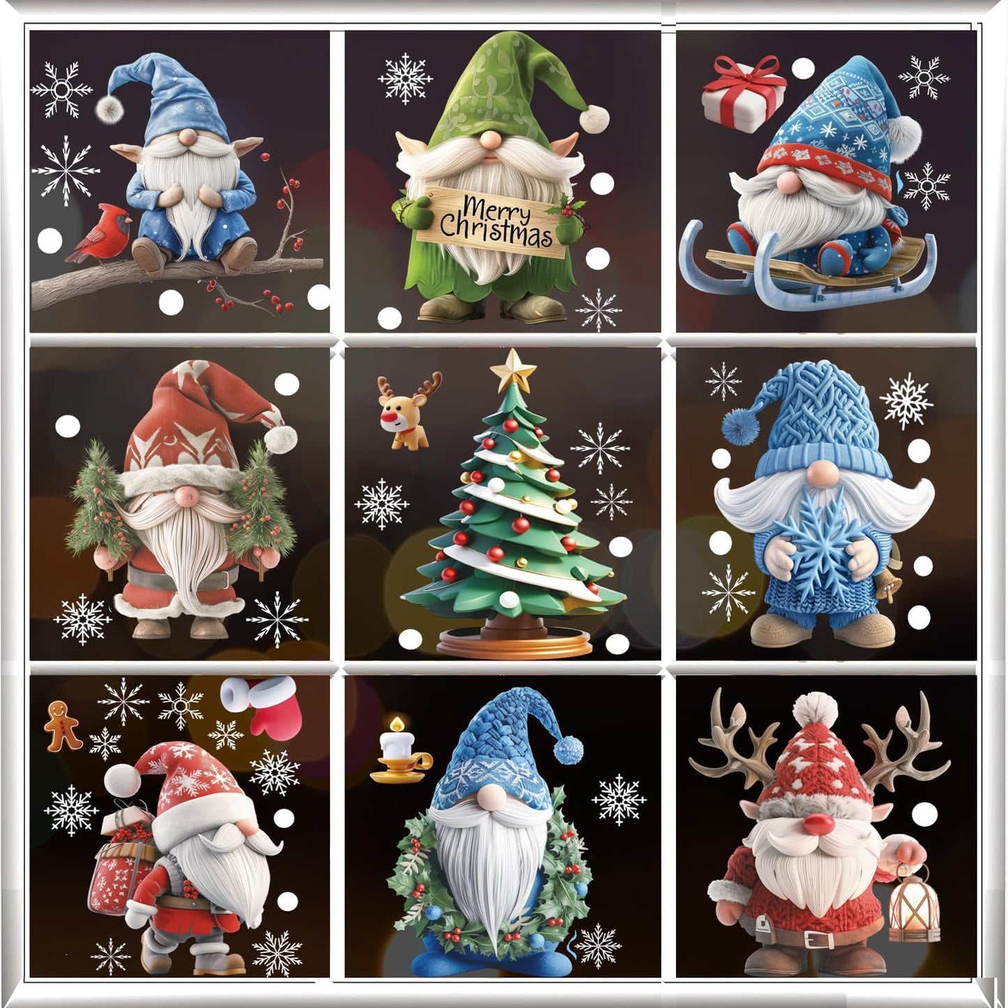 Christmas Window Stickers, 9 Sheets 95 Pcs Reusable Double-Sides Xmas Decals Chr