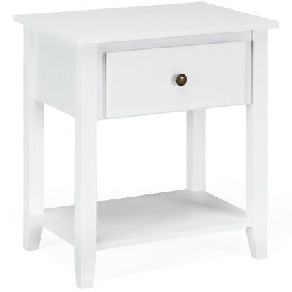 Accent Table Narrow Side End Table with 1 Drawer and Open Storage Shelf