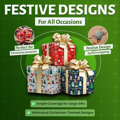 4 X 7M Cute Christmas Wrapping Paper Roll Perfect for Xmas Festive Decoration
