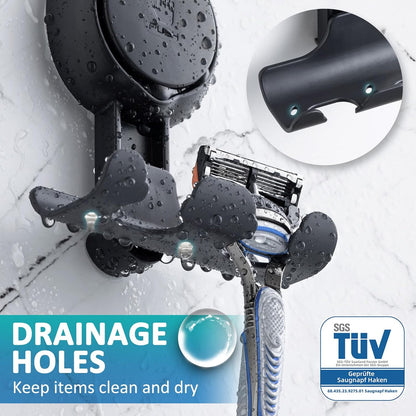 Razor Holder for Shower with Suction Cup,Vacuum Shower Hooks Reusable Bathroom Suction Razor Holder Bathroom Wall Hooks for Towels Robes Multipurpose Hanging 2 Packs, Black