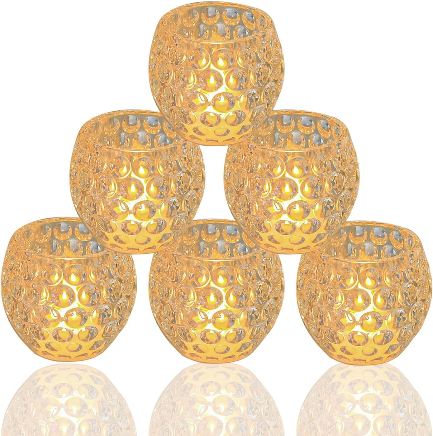 HIYAA LED Flameless Candles, 6 Pack round Crystal Battery Operated Candles Flick