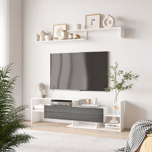 TV Cabinet W/ Wall Shelf and Storage Cabinet for Living Room