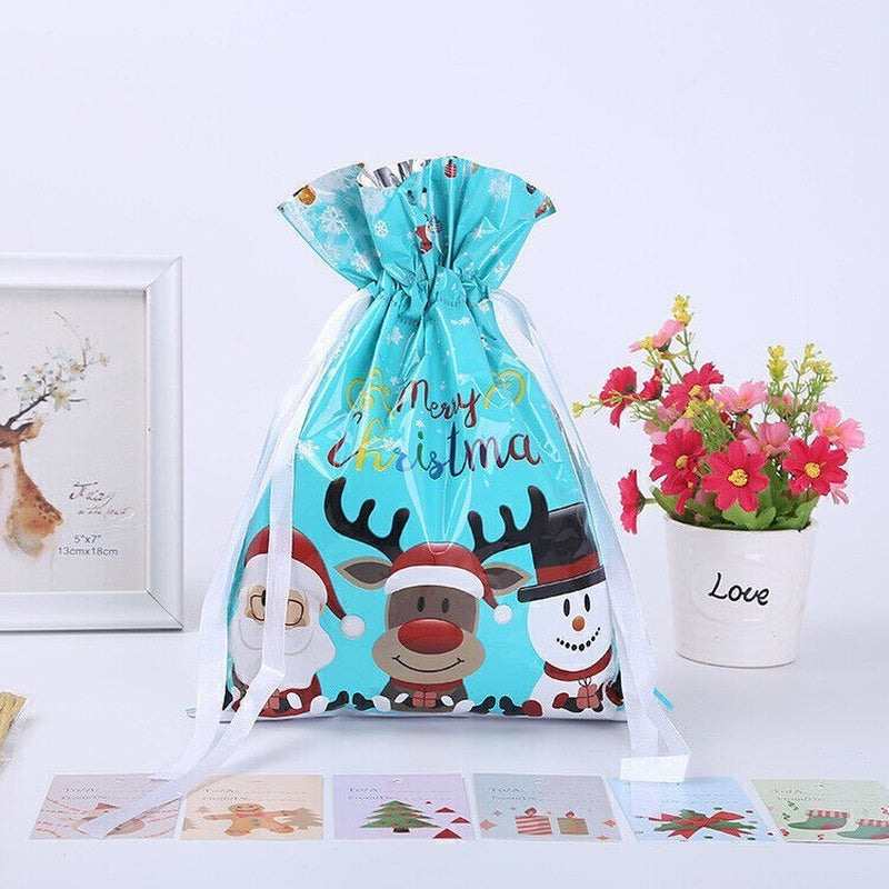 5PCS Merry Christmas Gift Bags Drawstring Wrap Present Party Treat Bags Storage