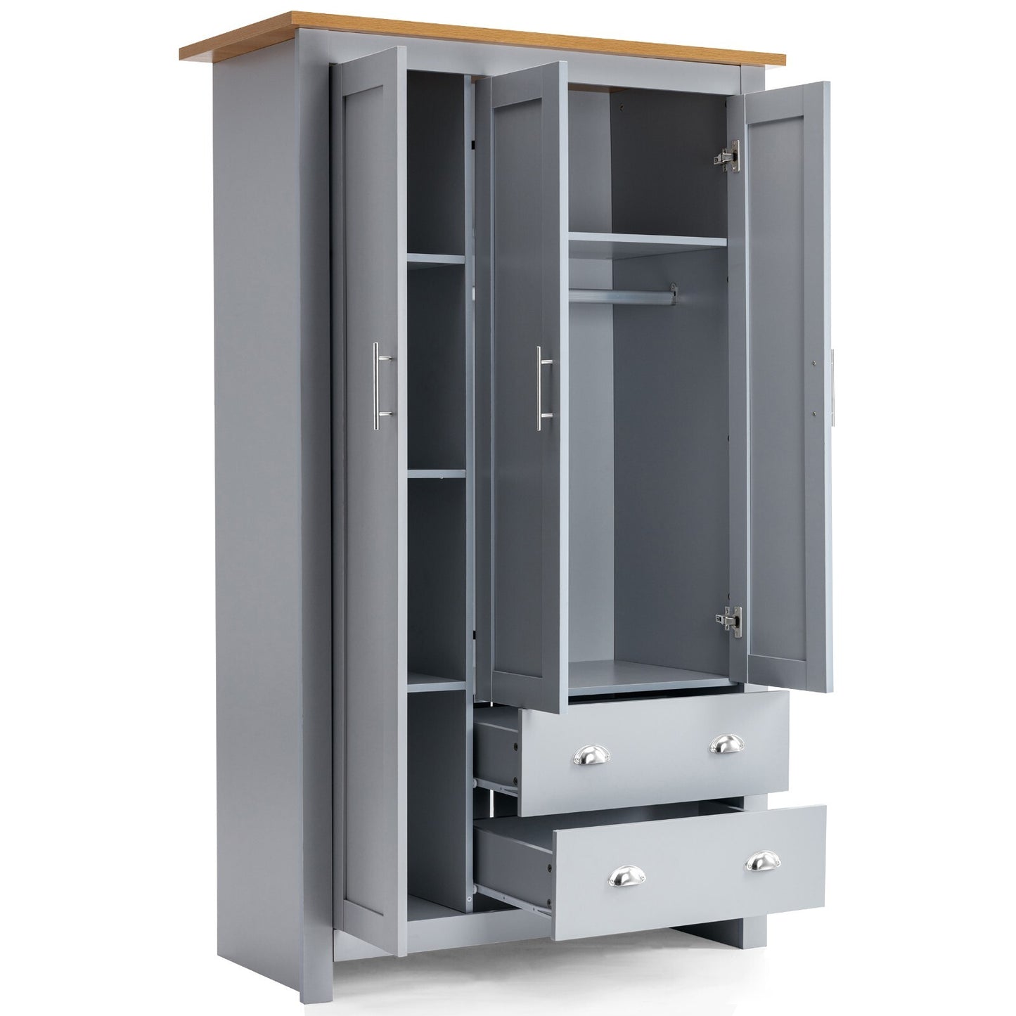3 Door 2 Drawers Wardrobe with Shelves Storage & Hanging Rail Bedroom Furniture