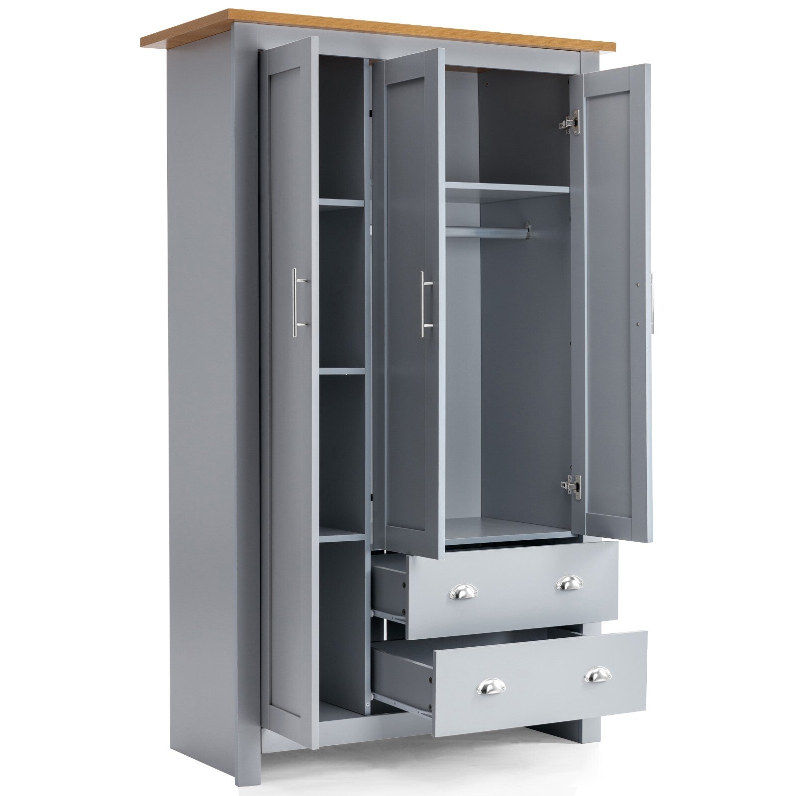 3 Door 2 Drawers Wardrobe with Shelves Storage & Hanging Rail Bedroom Furniture