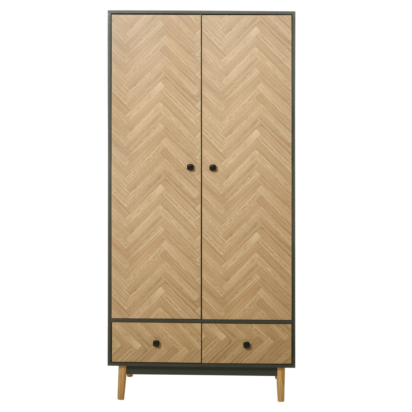 Modern Wardrobe Cabinet with Shelf, Hanging Rod and 2 Drawers 90X50X190Cm