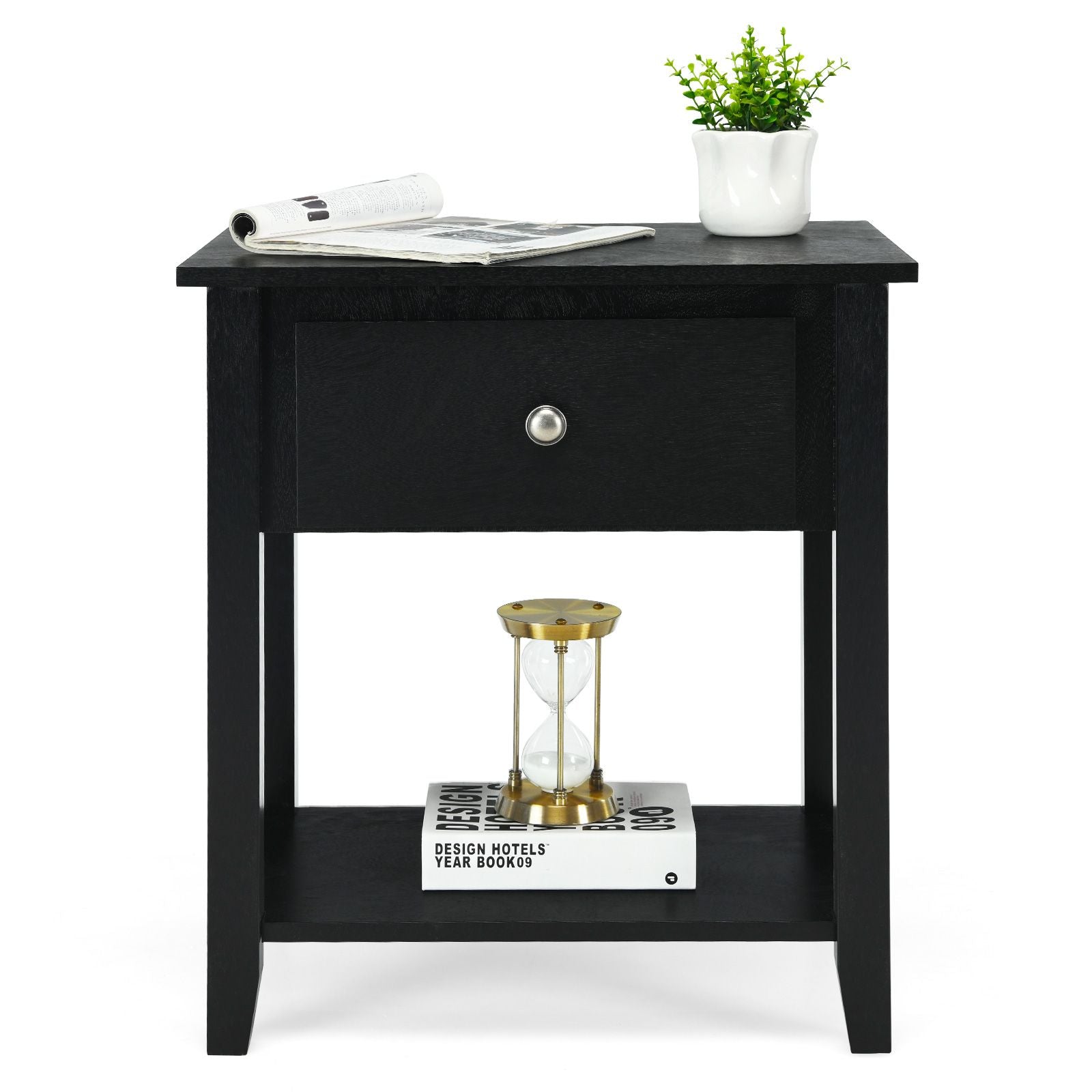 Accent Table Narrow Side End Table with 1 Drawer and Open Storage Shelf