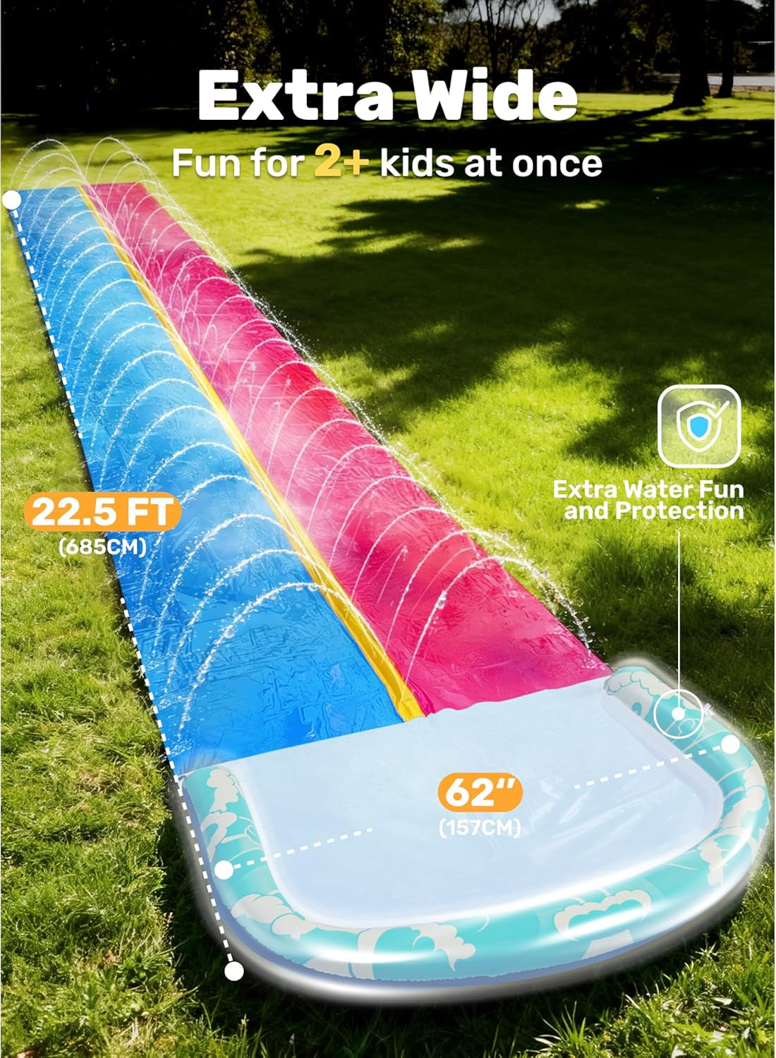 JOYIN 22.5Ft/685.8Cm Water Slides and 2 Bodyboards, Lawn Water Slide Summer Slip Waterslides Water Toy with Build in Sprinkler for Backyard Outdoor Water Fun for Kids,Blue,Pink