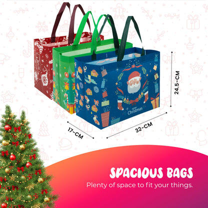 12 Pack Christmas Reusable Grocery Bag Tote Bag with Handle Gift Present Bag