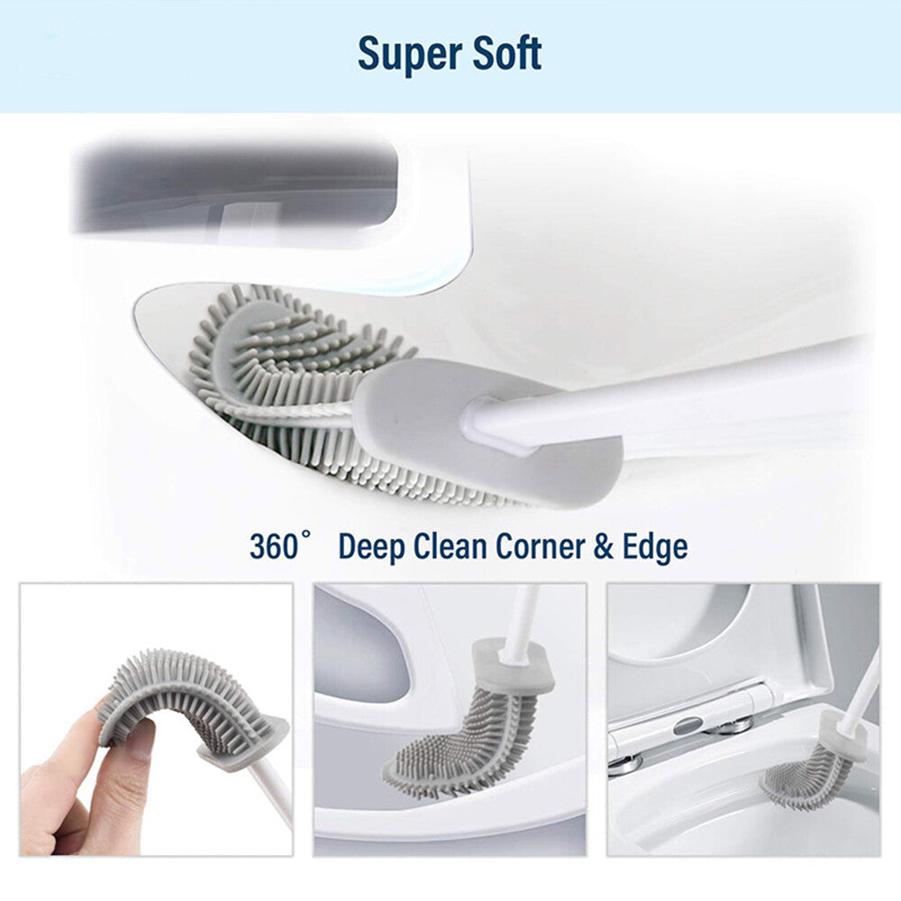 Bathroom Silicone Bristles Toilet Brush Creative Cleaning Set with Holder UK