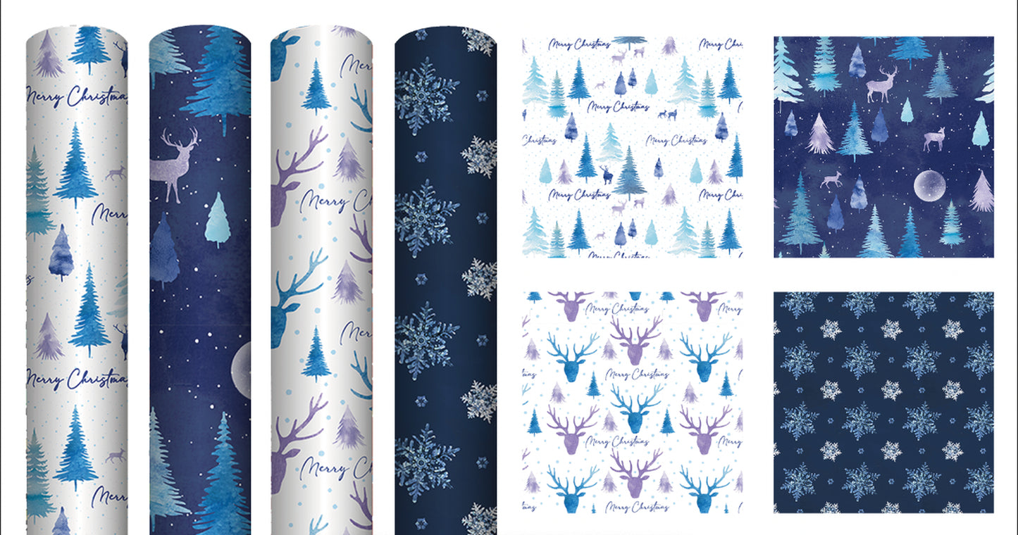 4 Rolls Christmas Gift Wrapping Midnight Forest Paper 4M X 70Cm Roll 16 Metre