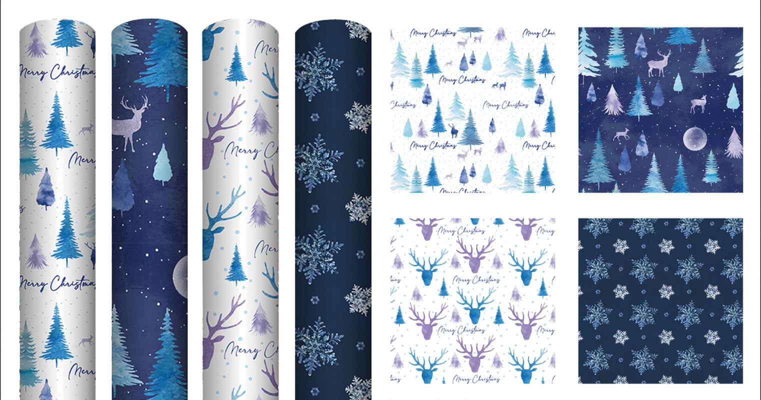 4 Rolls Christmas Gift Wrapping Midnight Forest Paper 4M X 70Cm Roll 16 Metre
