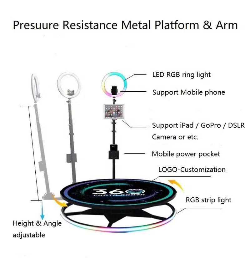 Video Camera Portable 360 Degree Photo Booth Wireless Automatic Rotating Selfie Wedding Business Photobooth