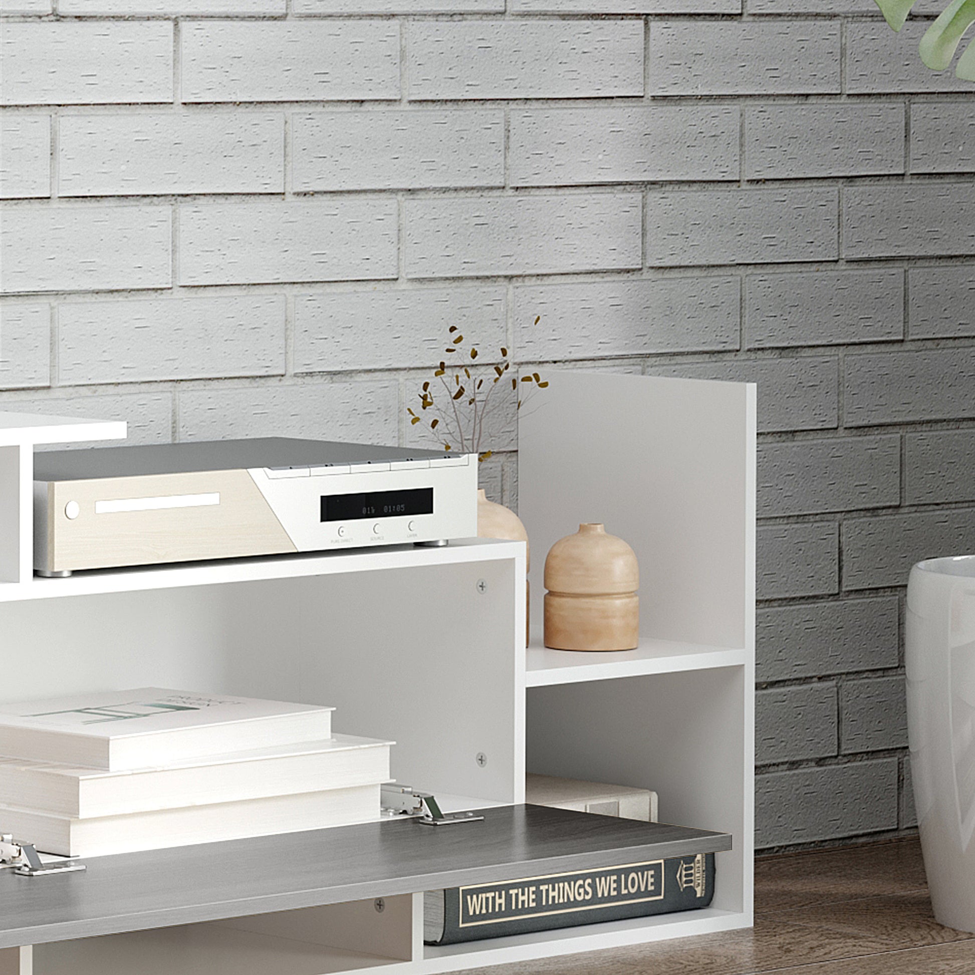 TV Cabinet W/ Wall Shelf and Storage Cabinet for Living Room