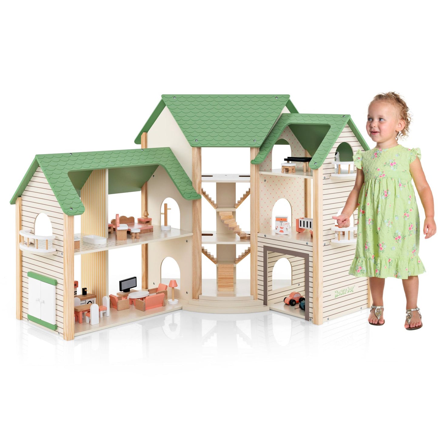 Wooden Dollhouse with 36 Pieces Accessories for Kids