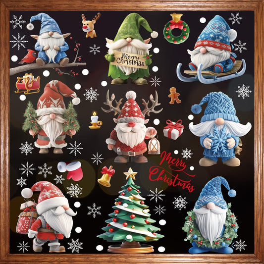 Christmas Window Stickers, 9 Sheets 95 Pcs Reusable Double-Sides Xmas Decals Chr