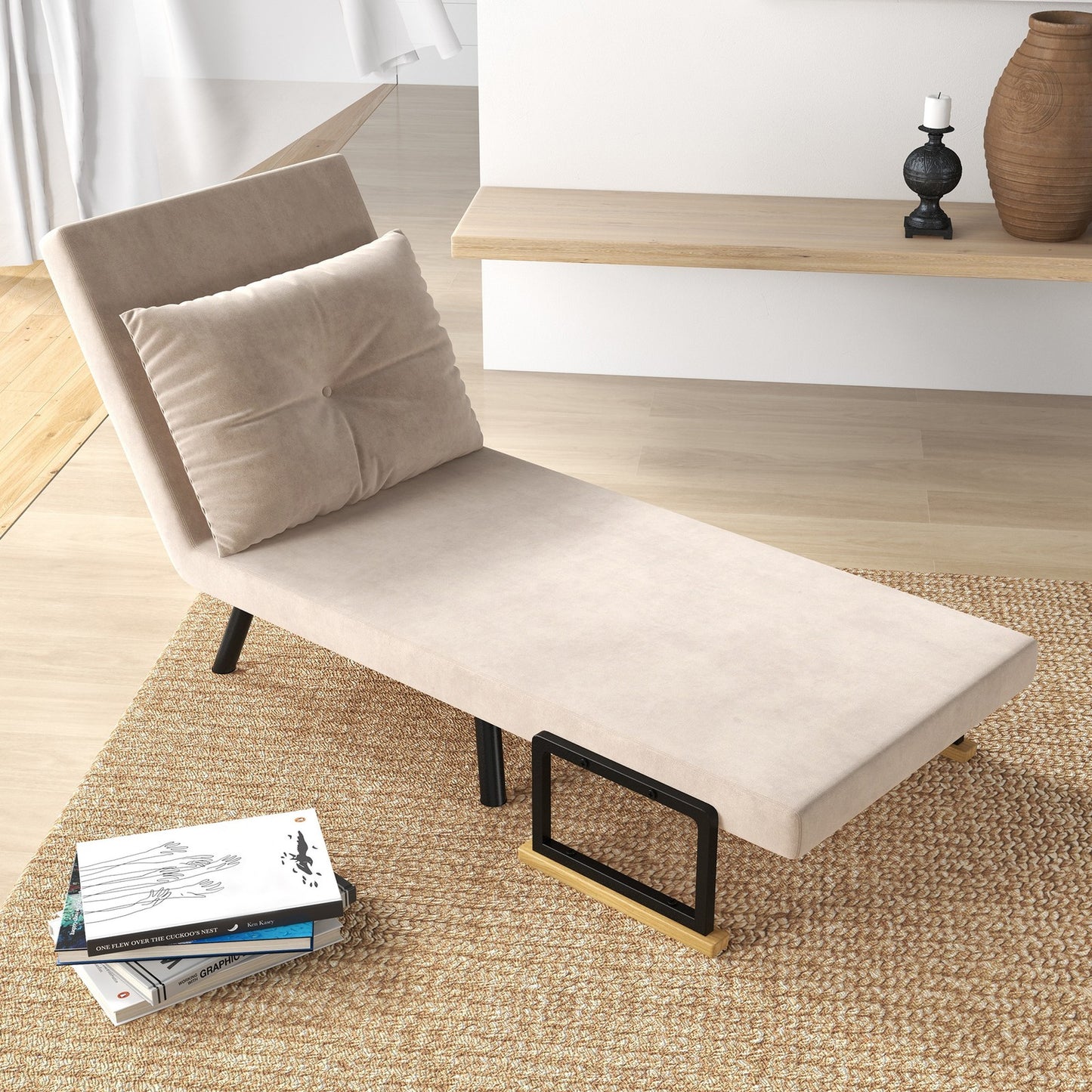 HOMCOM Click Clack Single Chair Bed Settee for Living Room, Guest Room, Beige