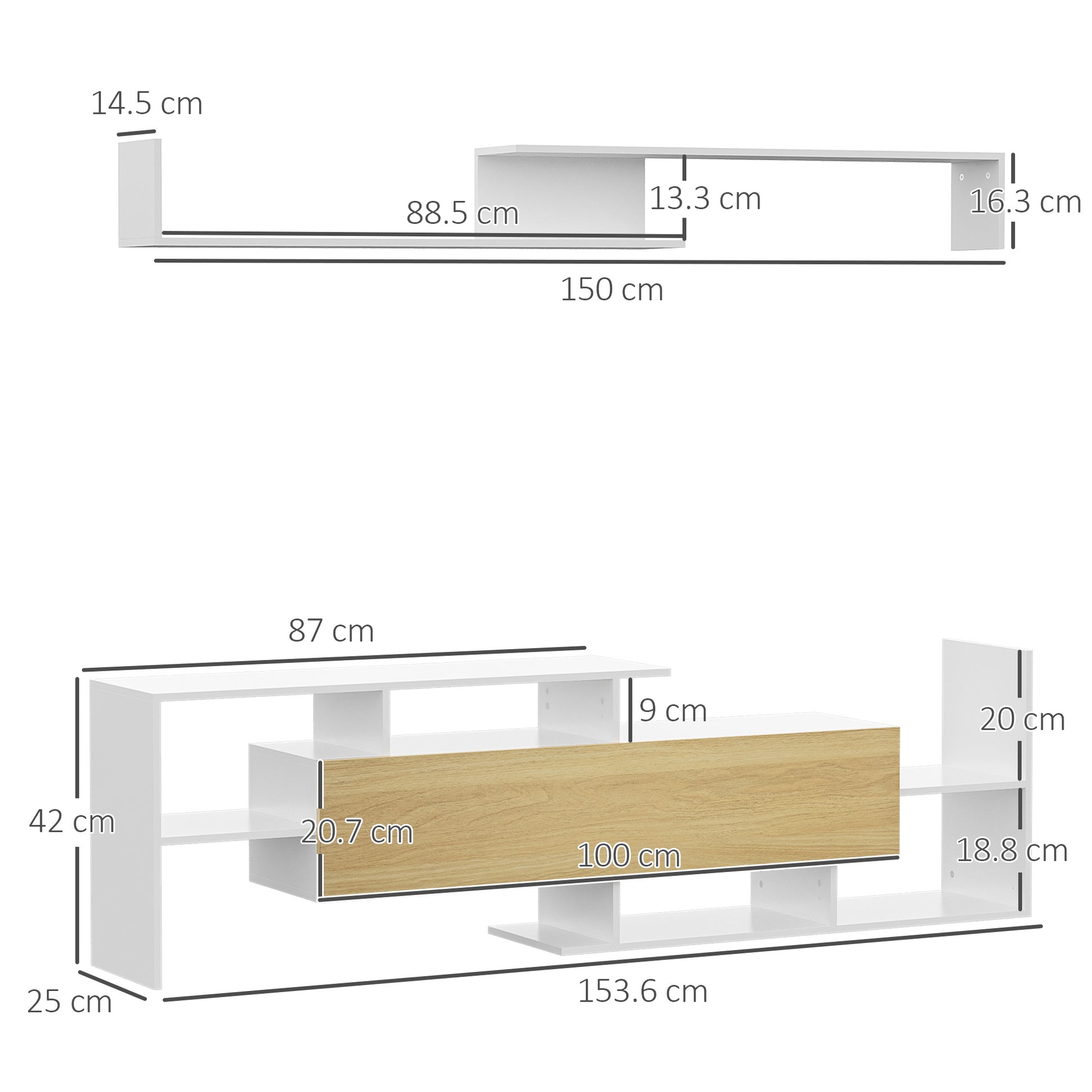 TV Cabinet W/ Wall Shelf and Storage Cabinet for Living Room