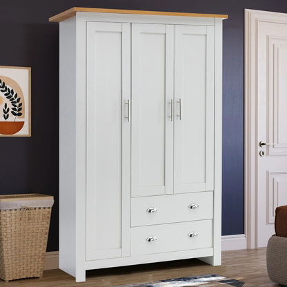 3 Door 2 Drawers Wardrobe with Shelves Storage & Hanging Rail Bedroom Furniture