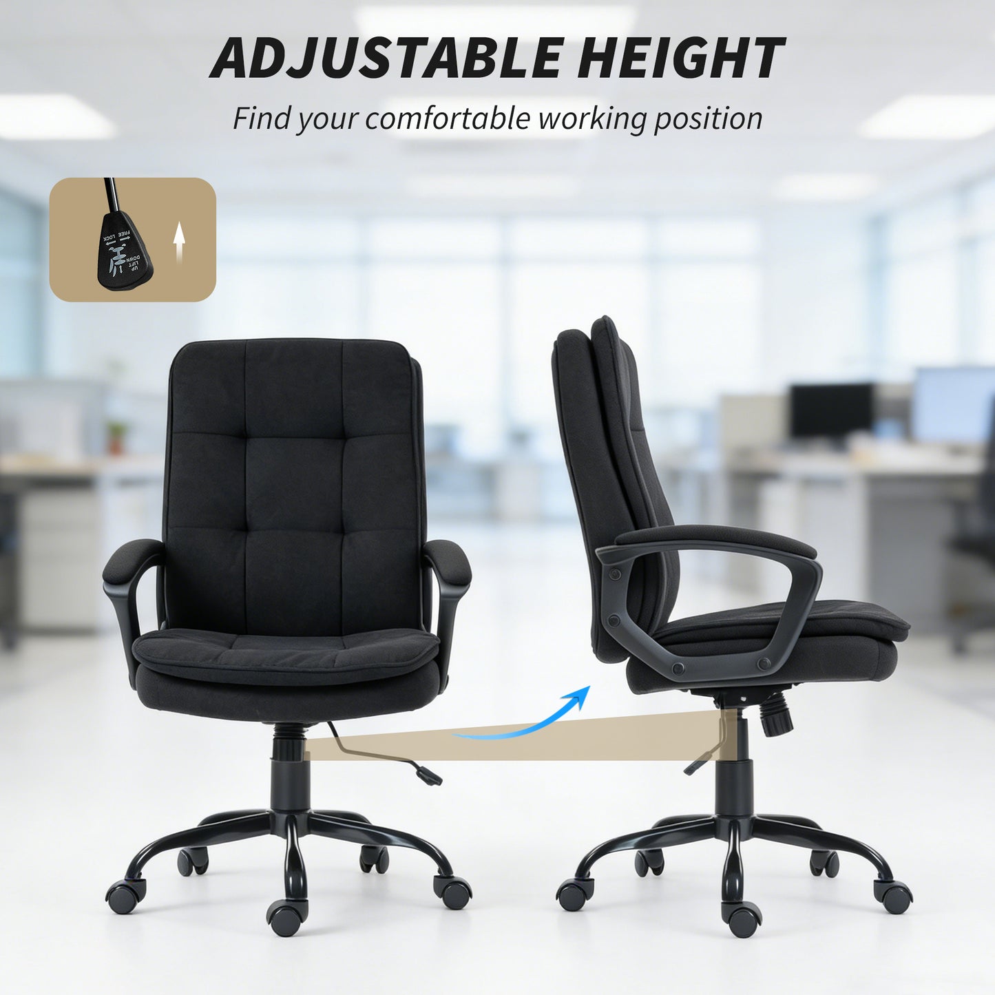 Office Chair with Dual-Layer Padding, Fabric Computer Desk Chair for Home Office