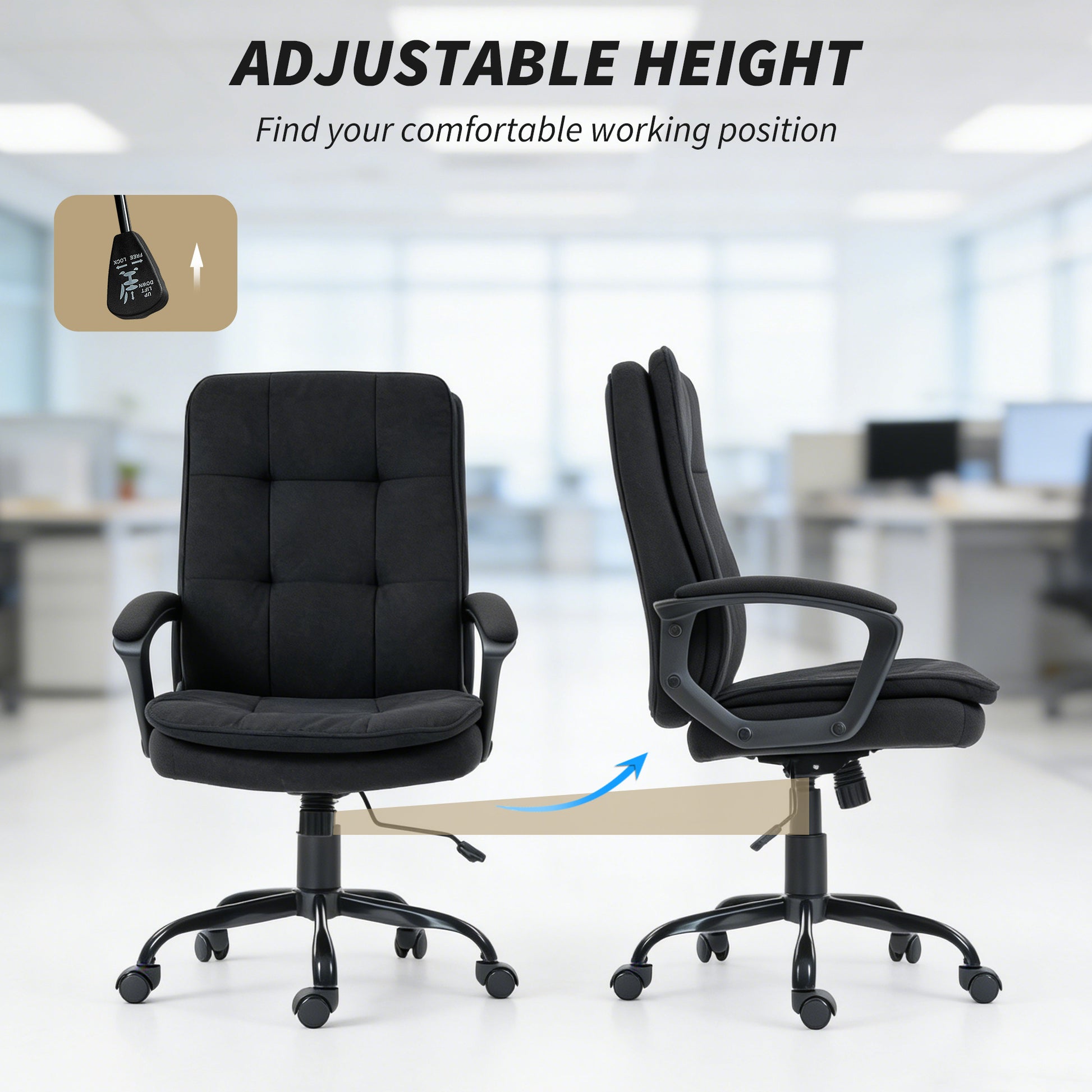 Office Chair with Dual-Layer Padding, Fabric Computer Desk Chair for Home Office