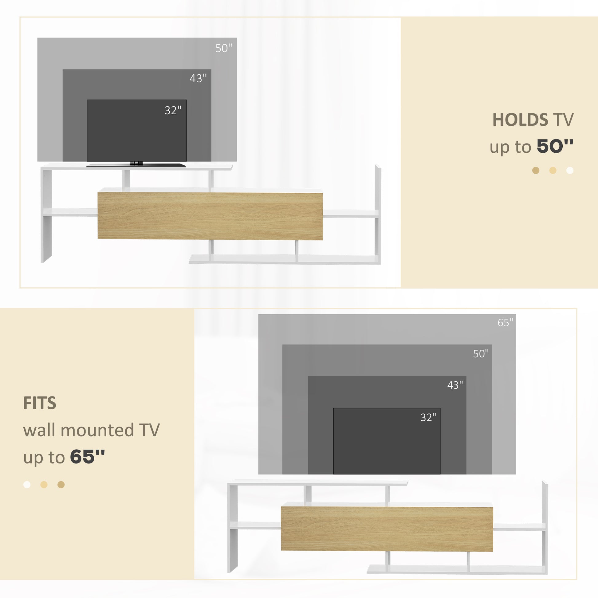 TV Cabinet W/ Wall Shelf and Storage Cabinet for Living Room