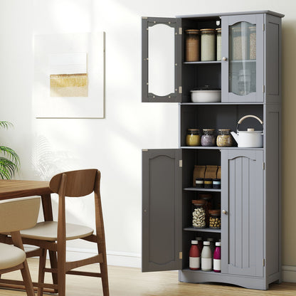 Tempered Glass Door Pantry Cabinet with 3-Position Adjustable Shelves