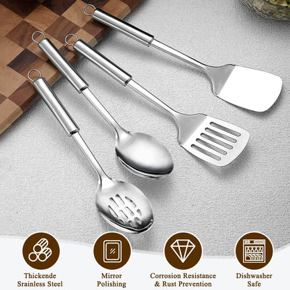 Kitchen Utensils Set 4 Pieces, Stainless Steel Kitchen Utensil Set, Spatula Set for Kitchen Utensils, Kitchen Ladles, Kitchen Gadgets Accessories Essential for Home