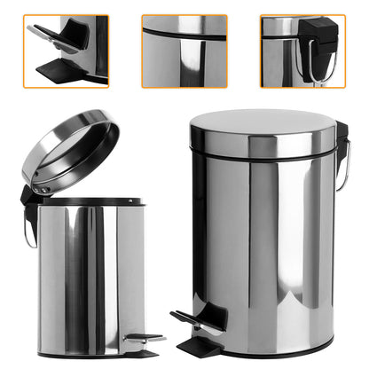 STAINLESS STEEL SILVER KITCHEN BATHROOM TOILET RUBBISH PEDAL BIN 3 5 12 20 & 30L