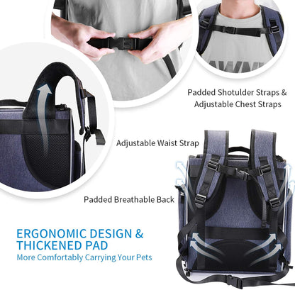 ® Cat Carrier Backpack, Foldable Pet Backpack Carrier for Cats & Small Dogs, Breathable Dog Carrier Backpack with Inner Safety Leash + Folding Bowl Ideal for Travel Camping Hiking