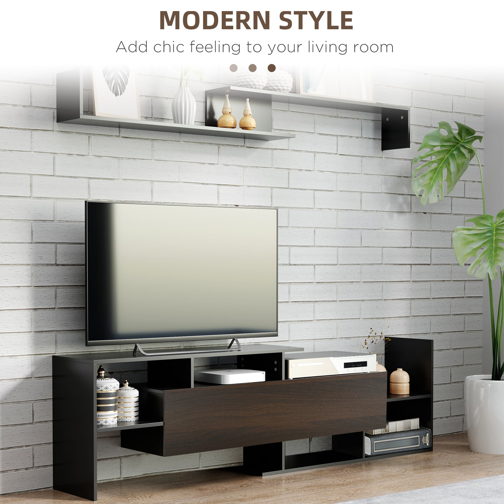 TV Cabinet W/ Wall Shelf and Storage Cabinet for Living Room