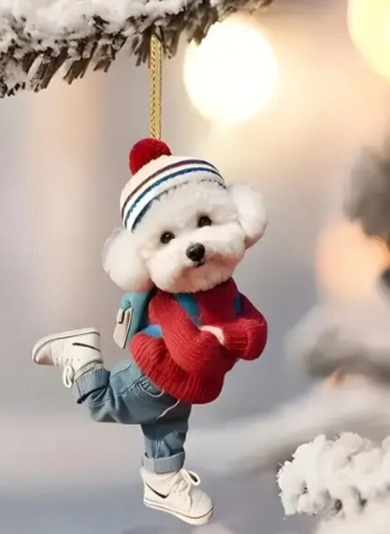 2D Acrylic Christmas Hanging Decoration - Cute White Puppy - New