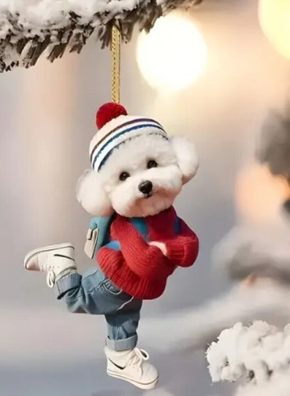 2D Acrylic Christmas Hanging Decoration - Cute White Puppy - New