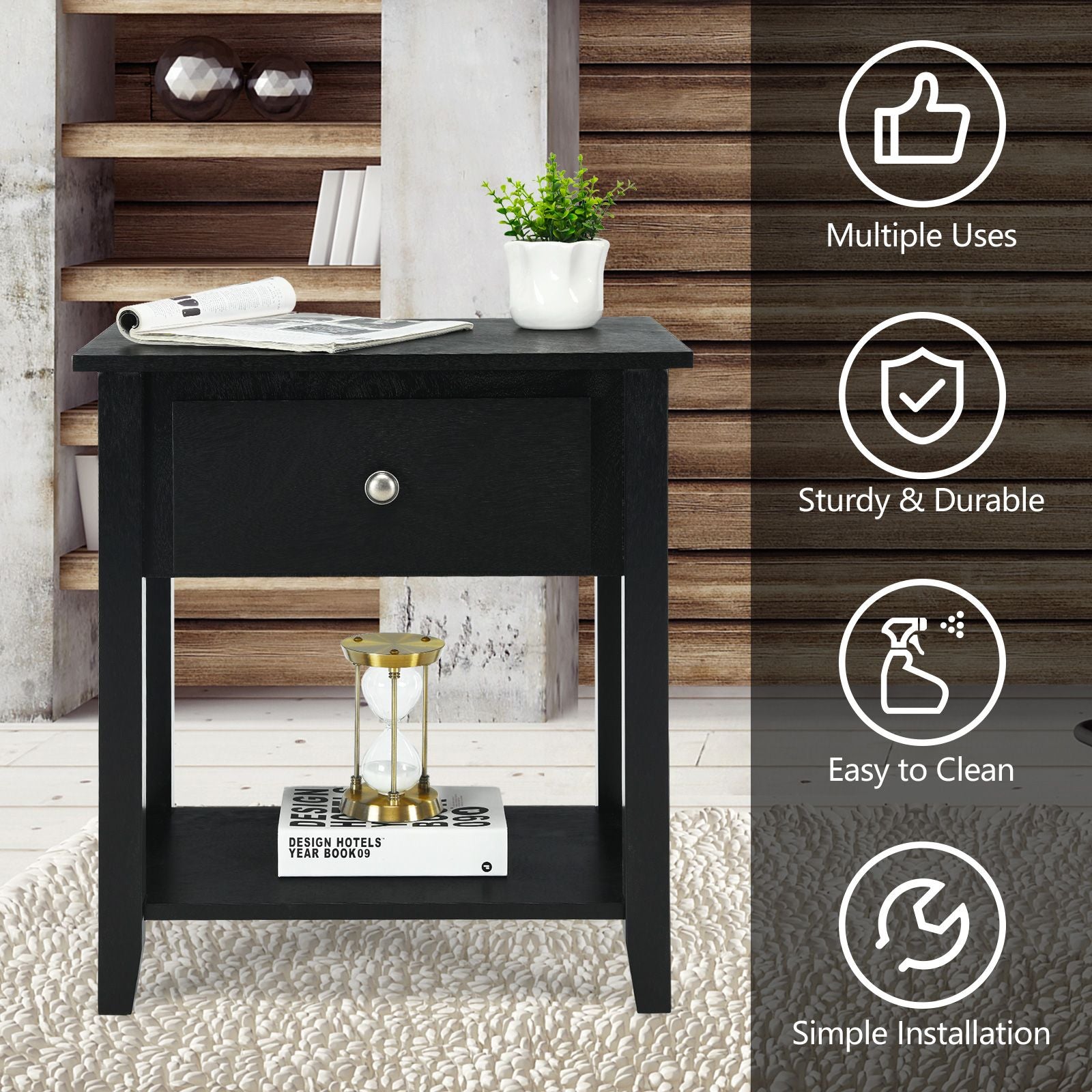 Accent Table Narrow Side End Table with 1 Drawer and Open Storage Shelf