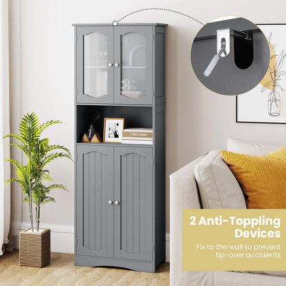 Tempered Glass Door Pantry Cabinet with 3-Position Adjustable Shelves