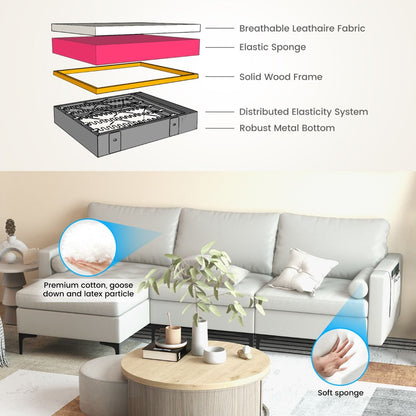 Extra Large L-Shaped Sofa with 4 USB Ports, Solid Metal Legs
