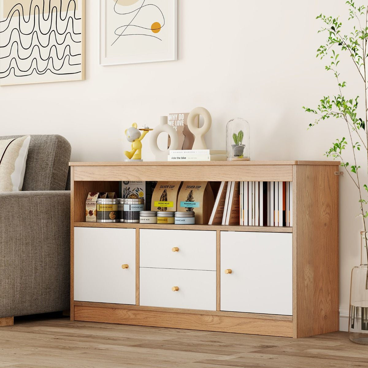 Wooden Kids Toy Children Bookshelf Storage Chest with Open Shelf