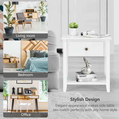 Accent Table Narrow Side End Table with 1 Drawer and Open Storage Shelf