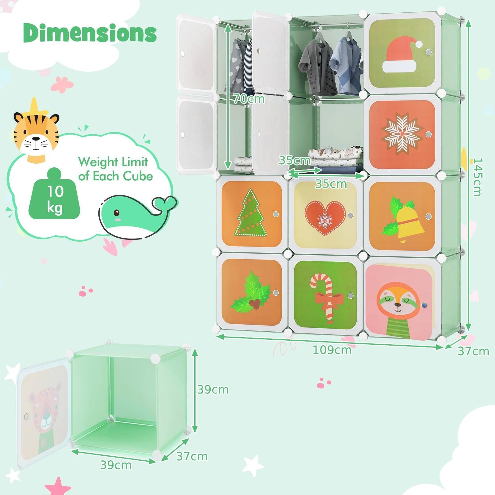 Children 12-Cube Wardrobe Baby Dresser Kids Bedroom Armoire