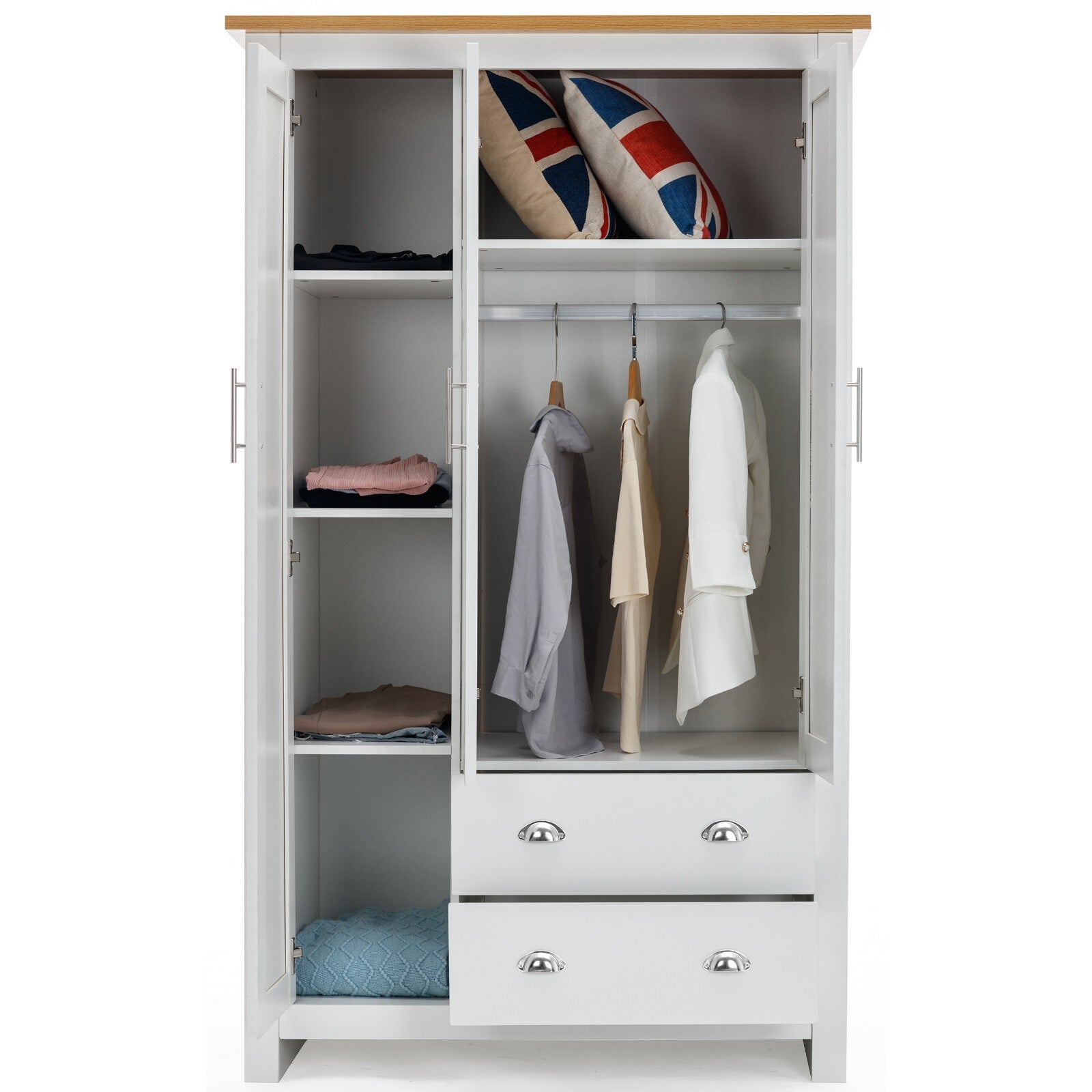 3 Door 2 Drawers Wardrobe with Shelves Storage & Hanging Rail Bedroom Furniture