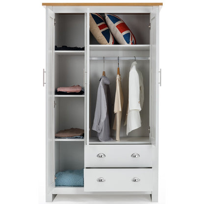 3 Door 2 Drawers Wardrobe with Shelves Storage & Hanging Rail Bedroom Furniture