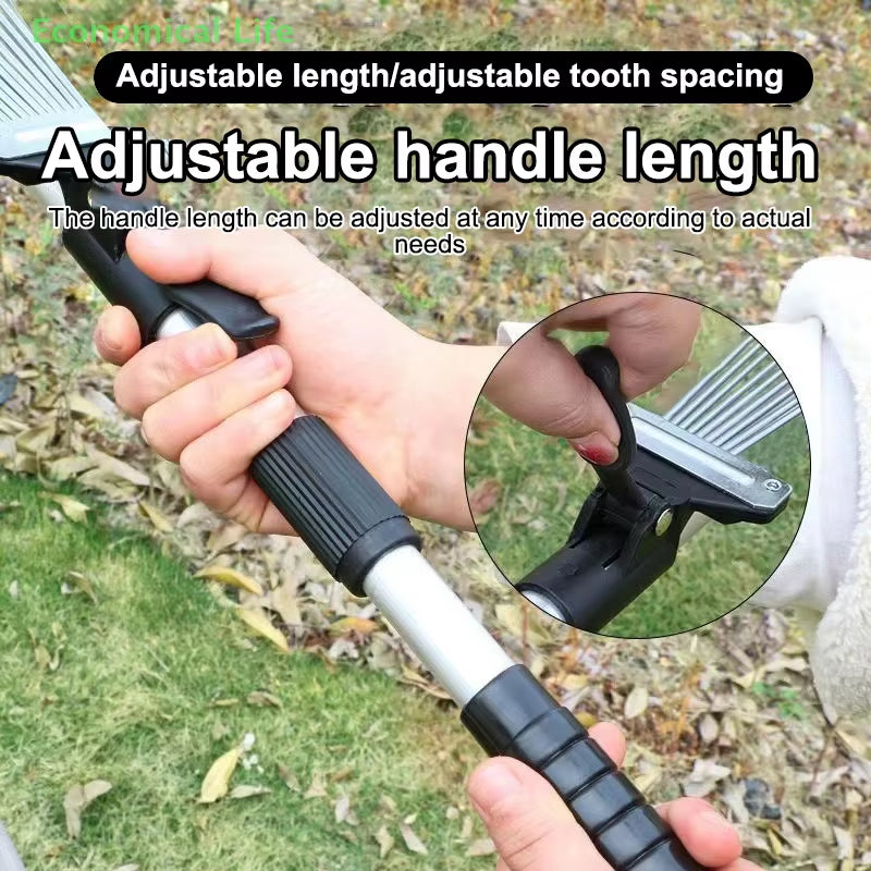 Garden Rake for Sweeping Leaves, Heavy Duty Retractable Rake for Lawns, Garden Tools for Yard Lawns and Shrub Garden Beds