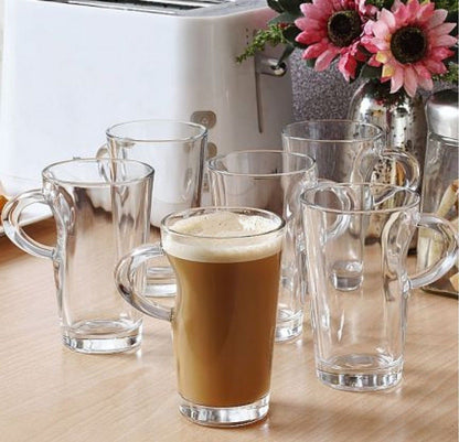 6X Elba Coffee Tall Clear Glass Mug 250Ml Cappuccino Tea Latte Mugs Cup Cups