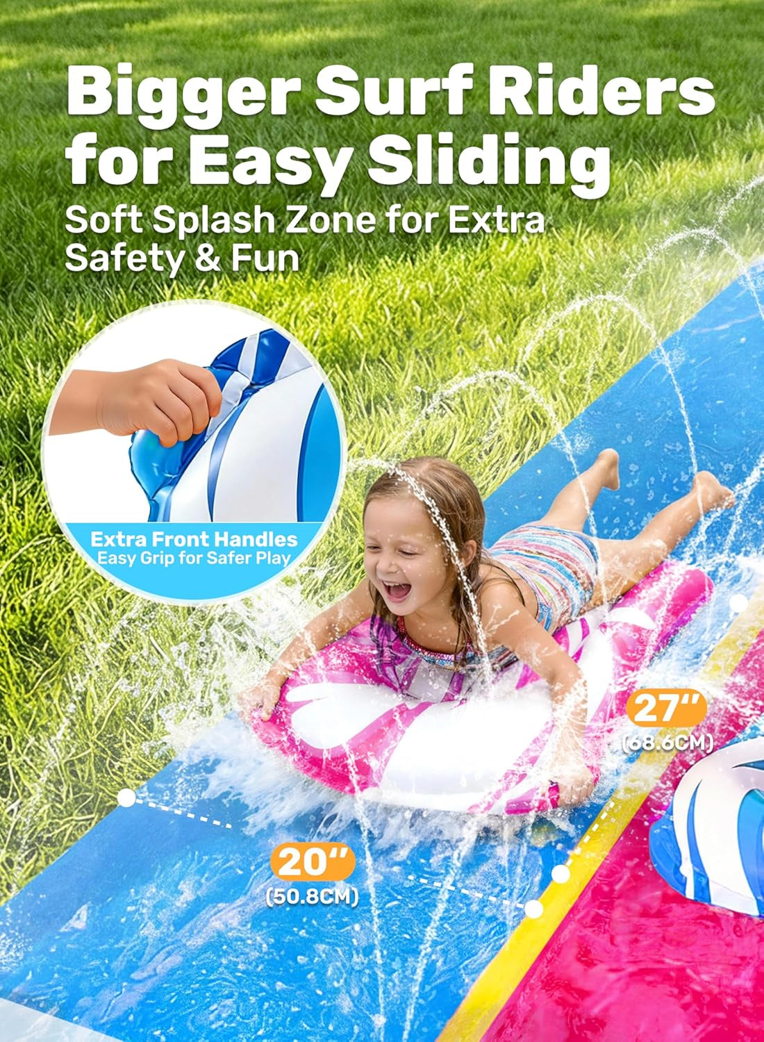 JOYIN 22.5Ft/685.8Cm Water Slides and 2 Bodyboards, Lawn Water Slide Summer Slip Waterslides Water Toy with Build in Sprinkler for Backyard Outdoor Water Fun for Kids,Blue,Pink