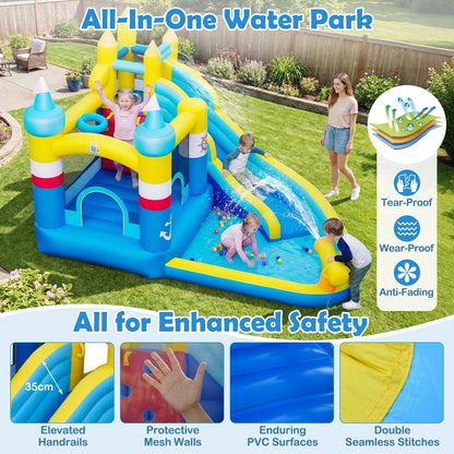 Inflatable Water Slide Kids Water Park with Splash Pool Water Cannon (Without Blower)