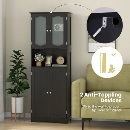 Tempered Glass Door Pantry Cabinet with 3-Position Adjustable Shelves
