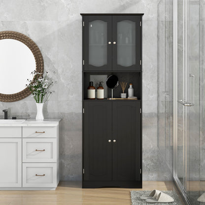 Tempered Glass Door Pantry Cabinet with 3-Position Adjustable Shelves