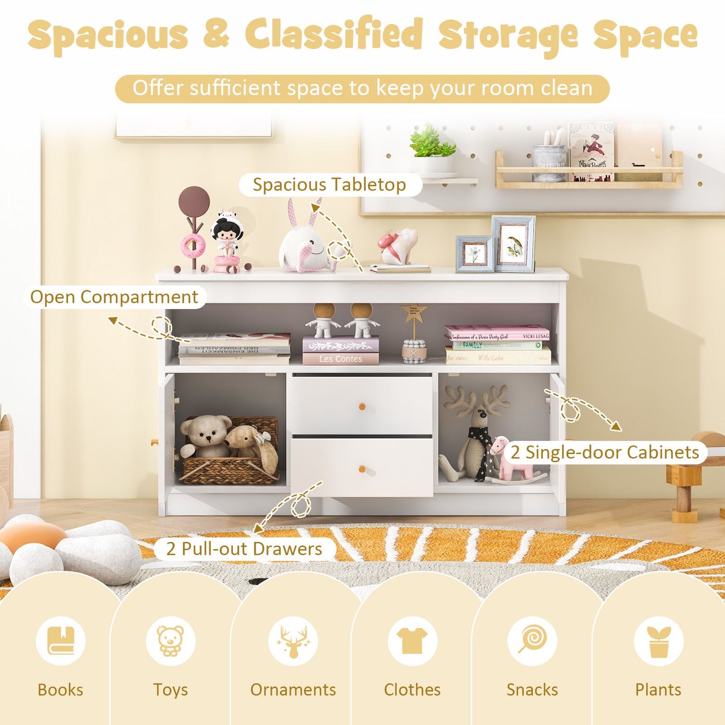 Wooden Kids Toy Children Bookshelf Storage Chest with Open Shelf