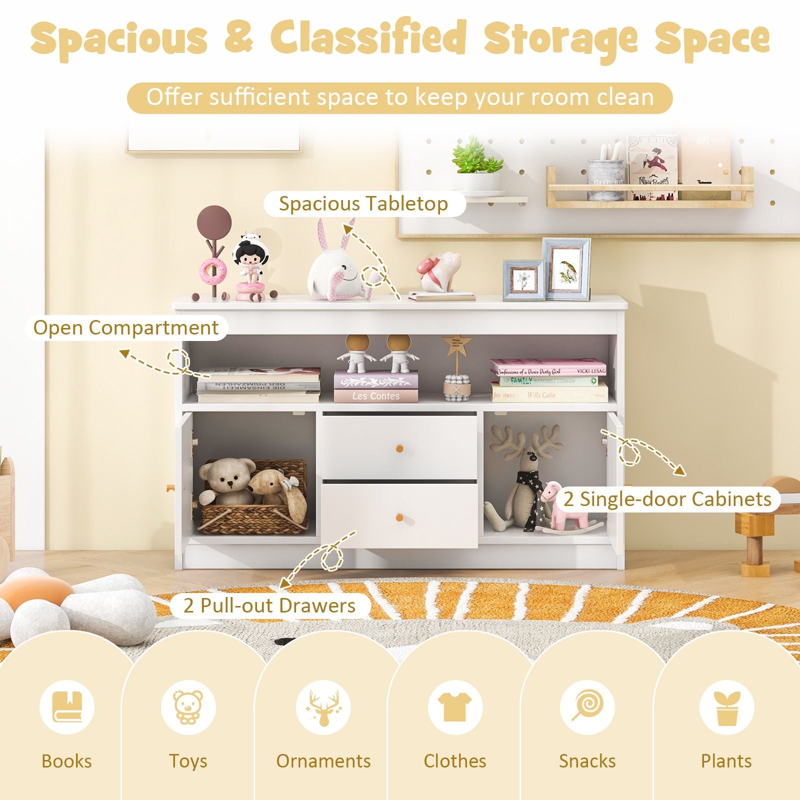 Wooden Kids Toy Children Bookshelf Storage Chest with Open Shelf